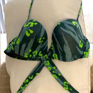 Victoria’s Secret Pink push up green leopard print wrap bikini top size large
